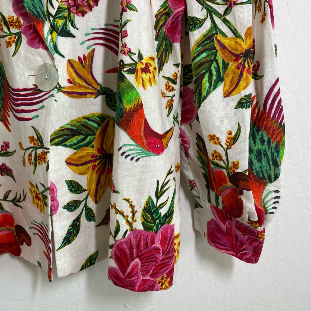 Farm Rio NWT Women’s M Toucan’s Garden Linen Floral Button Down Blazer Long Sl - Picture 5 of 9